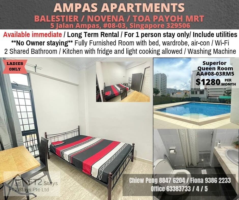 Balestier / Near Toa Payoh, Novena mrt  Available Immediate - Common  Room/1 Person Stay Only/No Owner Staying/Fully Furnished with Bed/Wardrobe/WIFI/Air-con/2 Shared Bathrooms/allowed Cooking/ Toa Pa - Homates Singapore