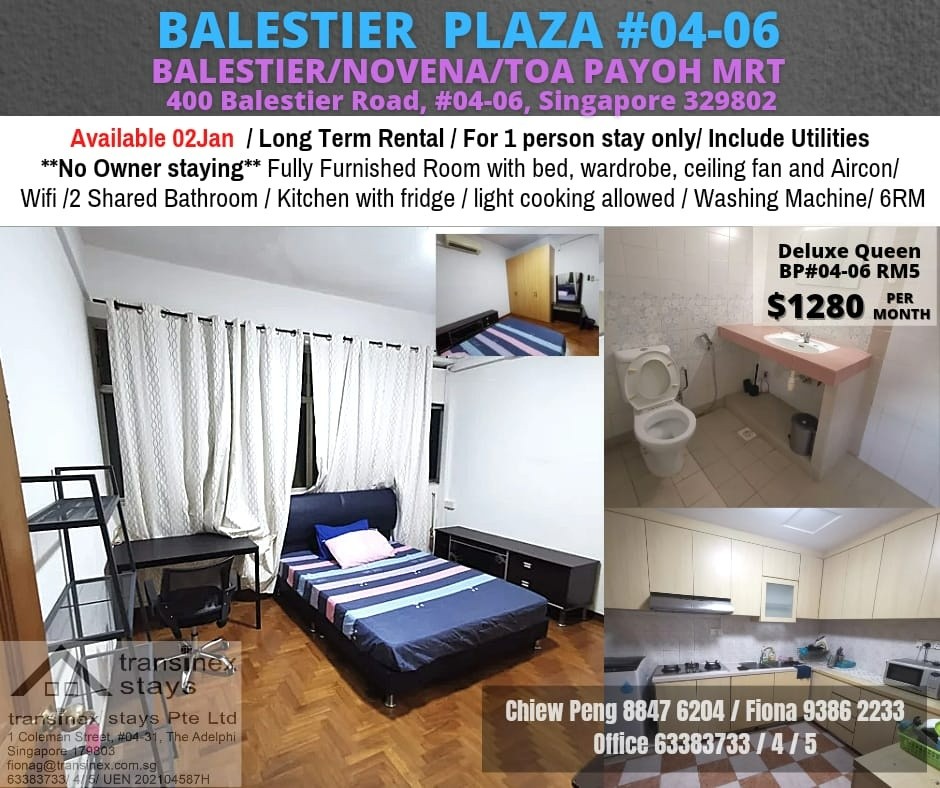 Available 02 Jan - Common RoomT/Long Term Lease/1 Person Stay Only/No Owner Staying/Fully Furnished with Bed/Wardrobe/WIFI/2 Shared Bathroom/allowed Cooking/Balestier / Toa Payoh and Novena MRT - Toa  - Homates 新加坡