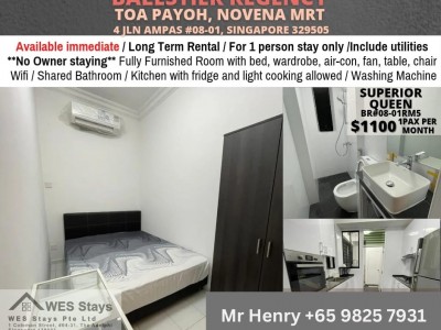 Immediate Available - Common Room/1 person stay/No Owner Staying/Fully Furnished /WIFI/2 Shared Bathroom/allowed Light Cooking/Bong Keng MRT / Toa Payoh/Novena MRT - 4JLN Ampas #08-01, Singapore 329505