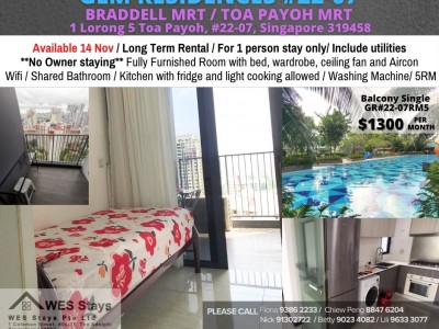 Room for rent / BRADDELL MRT/ TOA PAYOH MRT / Common room / 1pax stay / Available 14 Nov/ GEM RESIDENCES - 1 Lorong 5 Toa Payoh, #22-07, Singapore 319458