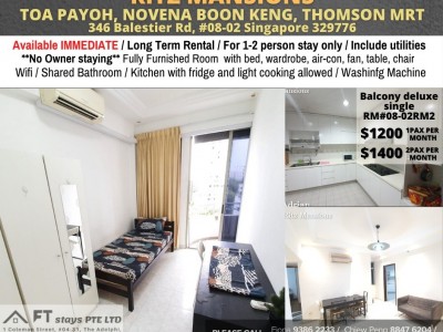 Available﻿ IMMEDIATELY - Common Room/Include Utilities/Wifi/Aircon/No Agent Fee/Light Cooking Allowed/Washing Machine - 346 Balestier Road, #08-02, Singapore 329776