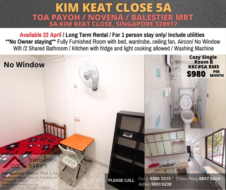 Available﻿ 22 April - Common Room/Include Utilities/Wifi/Aircon/No Agent Fee/Light Cooking Allowed/Washing Machine - Toa Payoh 大巴窑 - 分租房间 - Homates 新加坡