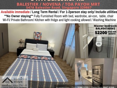 Available﻿ Immediately - Master Room/Include Utilities/W ifi/Aircon/No Agent Fee/Light Cooking Allowed/Washing Machine - 547A Balestier Road, Singapore
