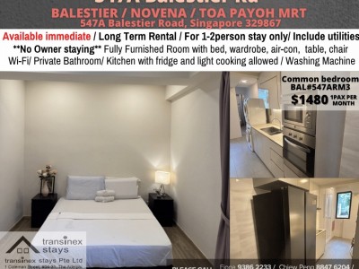 Available﻿ Immediately - Master Room/Include Utilities/W ifi/Aircon/No Agent Fee/Light Cooking Allowed/Washing Machine - 547A Balestier Road, Singapore