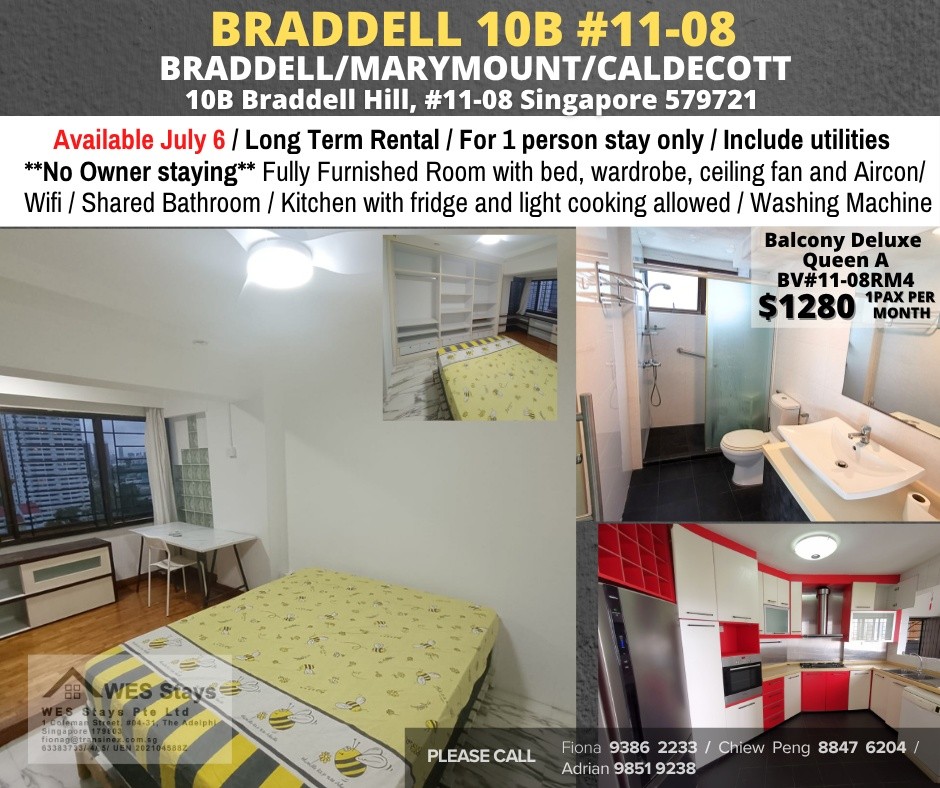 Room for Rent/10B Braddell Hill, #11-08 Singapore 579721/For 1 pax/ Available July 6 - Ang Mo Kio 宏茂桥 - 整个住家 - Homates 新加坡