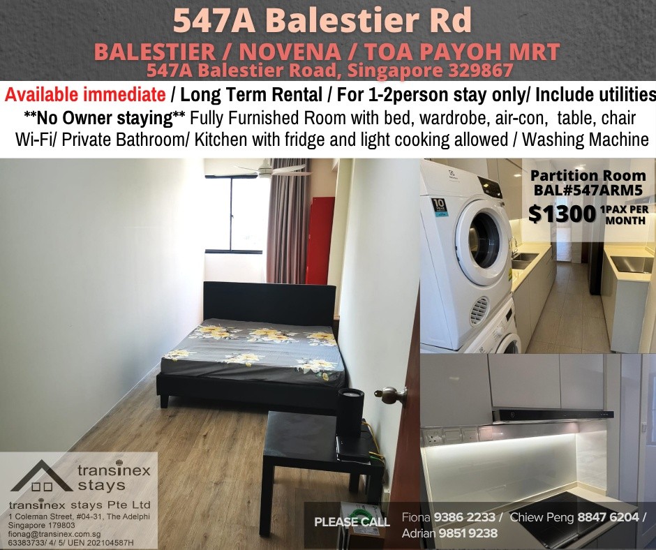 Room for Rent/ 547A Balestier Road/Common Room/For 1 pax/Available Immediate - Toa Payoh - Flat - Homates Singapore