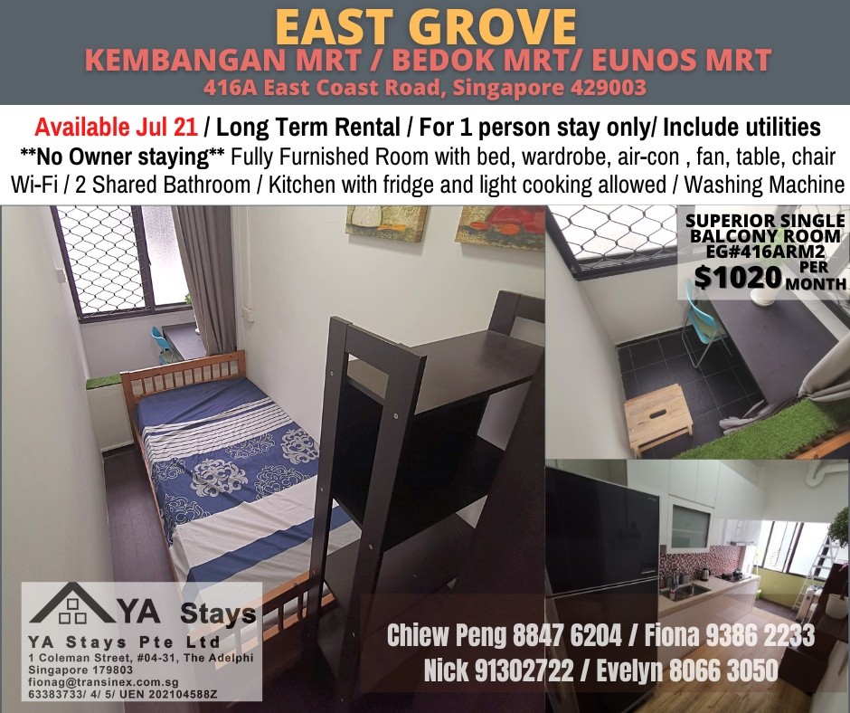 Available﻿ July 21 - Common Room/Include Utilities/Wifi/Aircon/No Agent Fee/Light Cooking Allowed/Washing Machine - Marine Parade 马林百列 - 整个住家 - Homates 新加坡