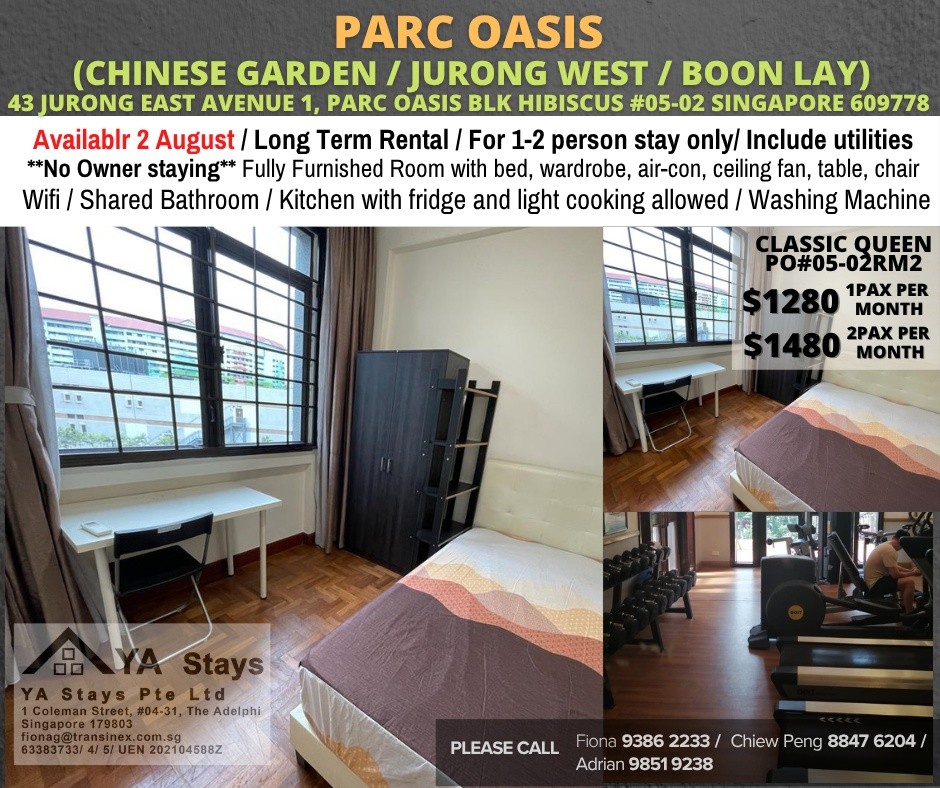 Room For rent/43 JURONG EAST AVENUE 1, PARC OASIS BLK HIBISCUS 60977 Road/commen /for 1pax/2pax Available Immediate  - Toa Payoh 大巴窯 - 整個住家 - Homates 新加坡