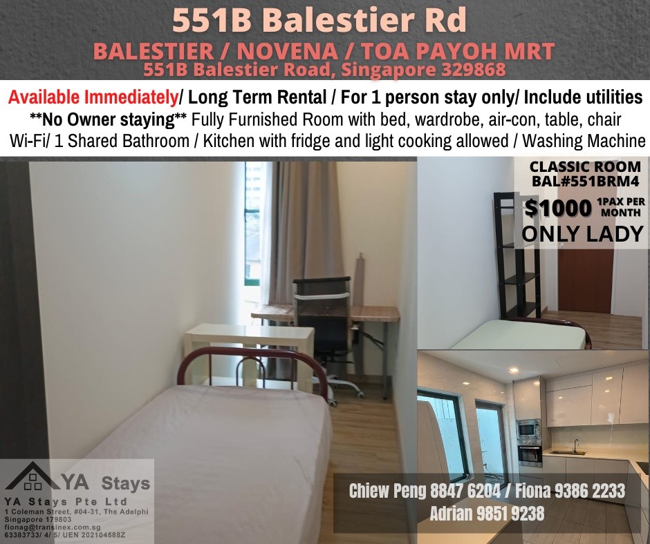 "Classic Room for rent / BALESTIER / NOVENA / TOA PAYOH MRT / Classic room / 1pax stay / Available immediately		 - Novena 諾維娜 - 分租房間 - Homates 新加坡