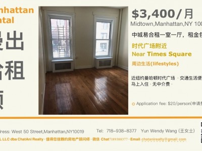 纽约曼哈顿中城时代广场一室一厅公寓3400无佣金 - 856 8th Ave,New York,NY 10019